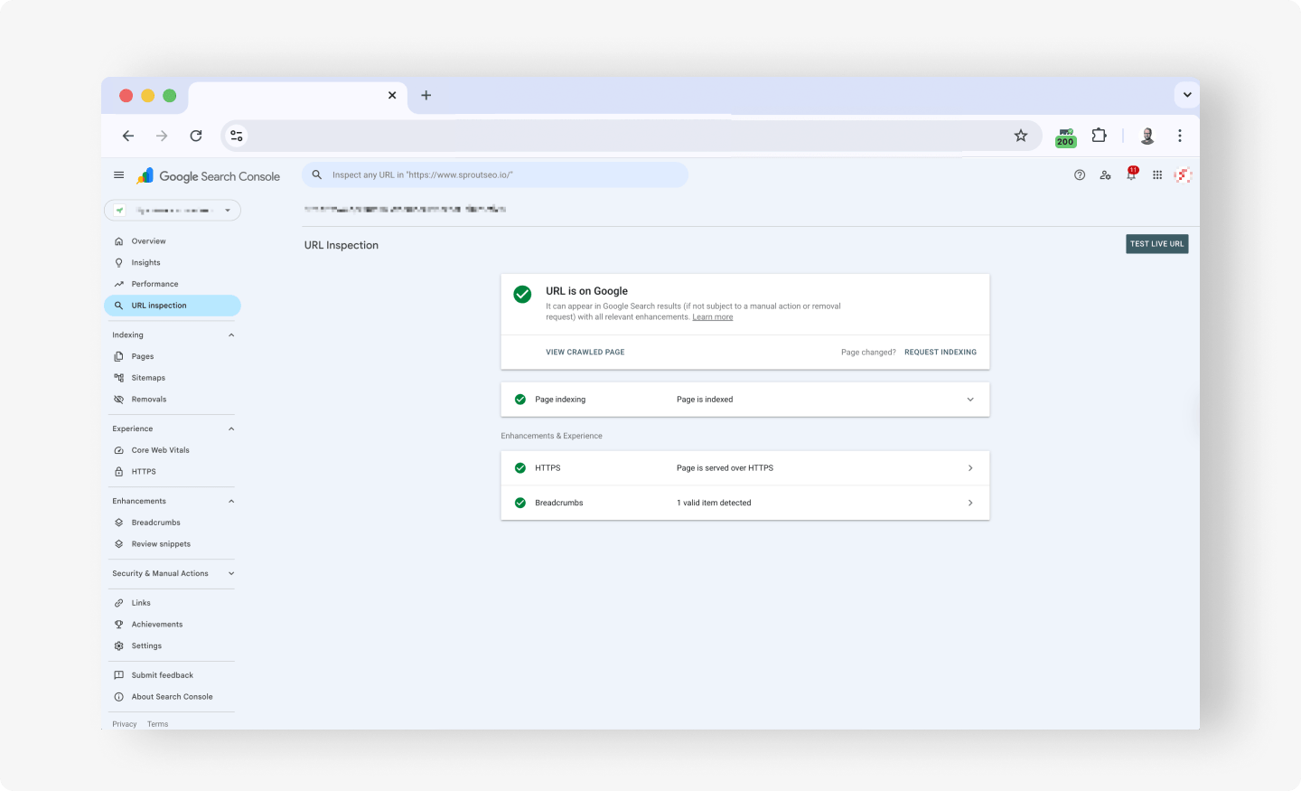 The URL inspection tool in Google Search Console