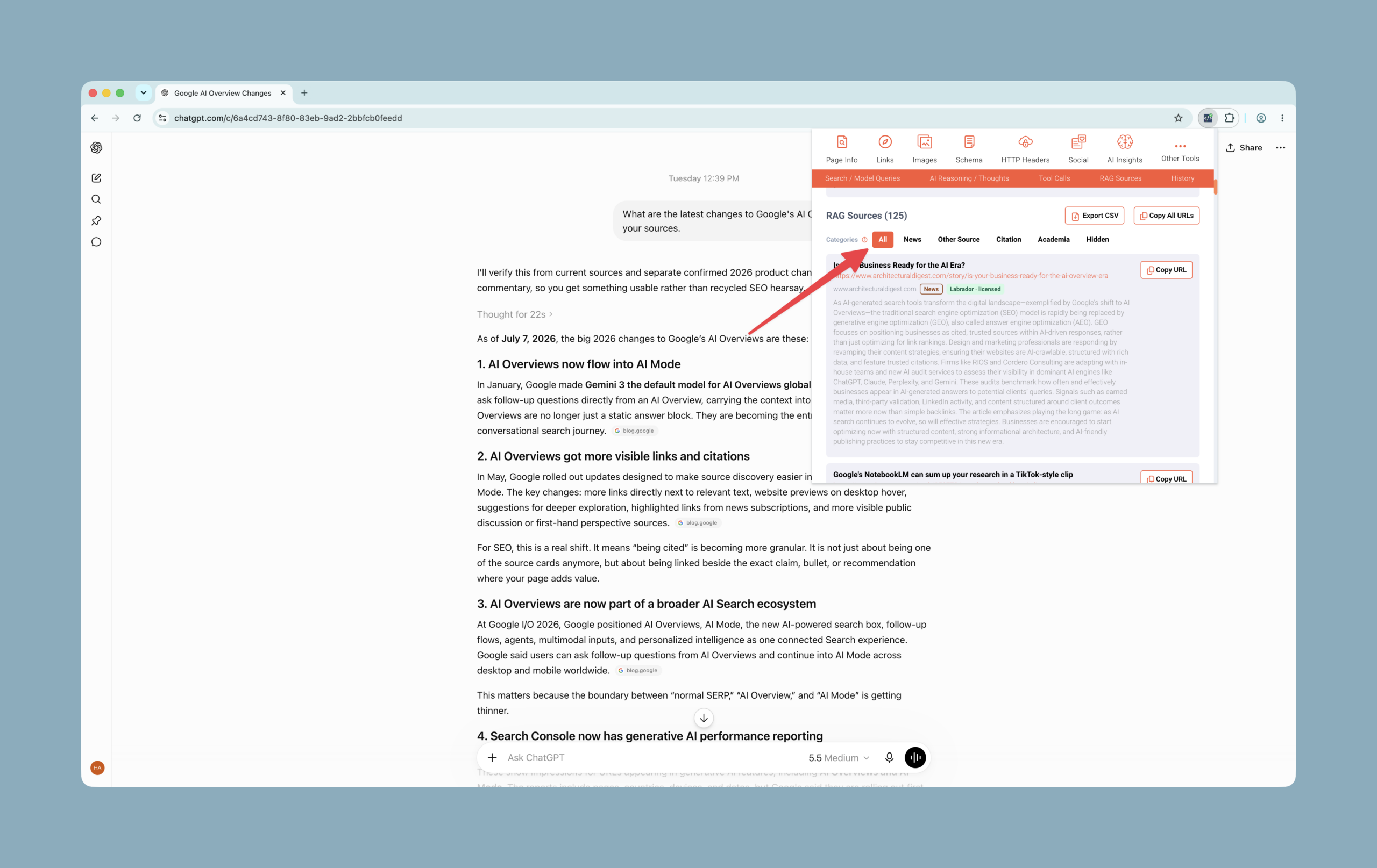 Every link is categorized as citation, other, hidden, or academia, with tooltips explaining why.